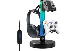 VCOM Headphone Stand with 17 Light Modes, Gaming Controller Holder with Remote Control, PC Gaming Accessories for Desk, Unive