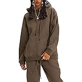 Flygo Womens Fleece 2 Piece Outfits Lounge Hoodie Sweatsuits Sets Oversized Sweatshirt Baggy Sweatpants Set W/Pockets