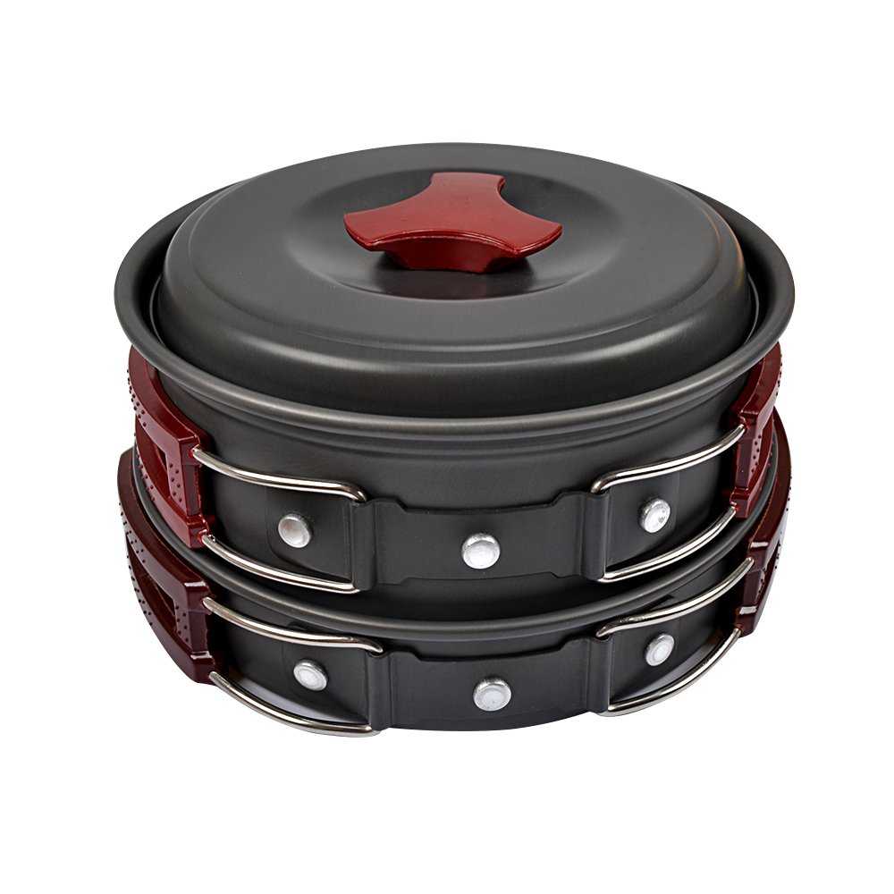 Portable Camping Cookware Mess Kit- 11 Piece Non-Stick Cookset, Lightweight, Durable & Compact, Perfect Outdoor Cooking Equipment for Backpacking, Hiking and Picnic