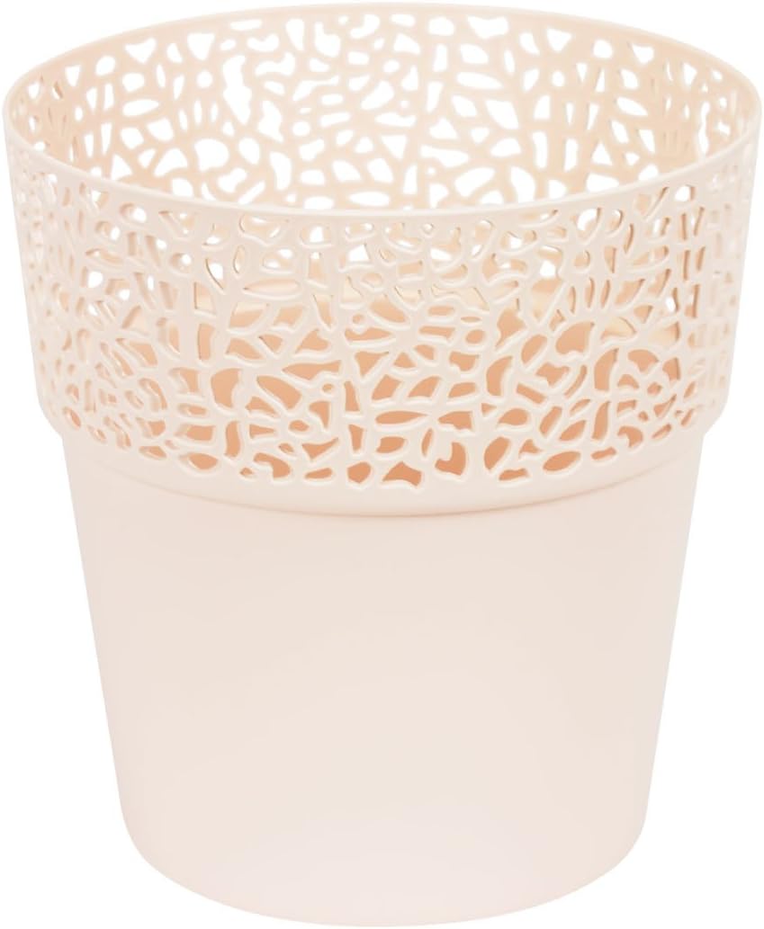 Set of 10 beautiful beige 13 cm flower pots ROSA with romantic lace