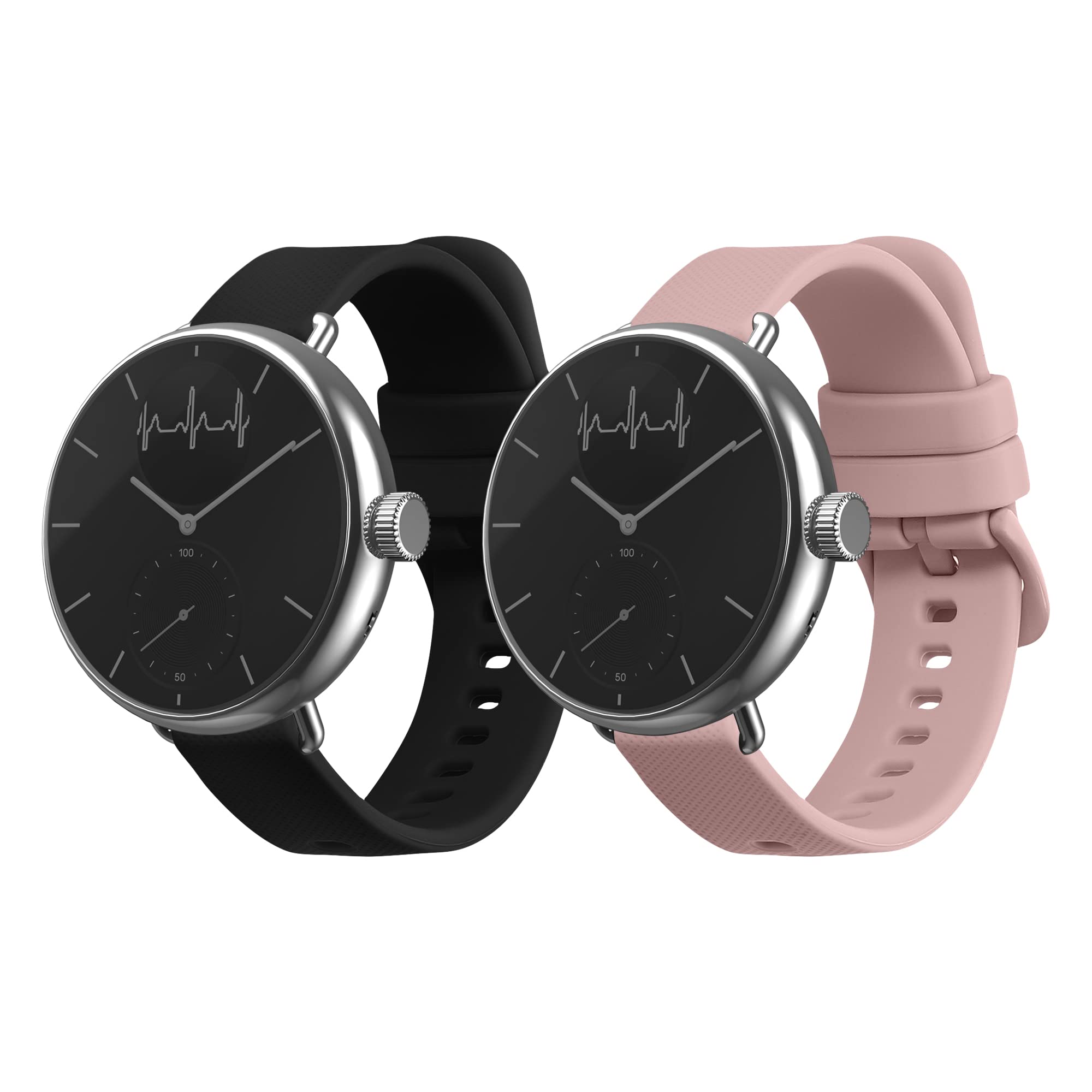 kwmobile Straps Compatible with Withings ScanWatch 38mm / Steel HR 36mm / Move ECG Straps - 2x Replacement Silicone Watch Bands - Smartwatch or Fitness Tracker - Black/Dusty Pink