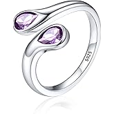 Silvora 925 Sterling Silver Adjustable Ring Wrap Birthstones Open Rings for Women Ring with 2 Pear Shaped Gemstone, Birthstone Ring for Mother