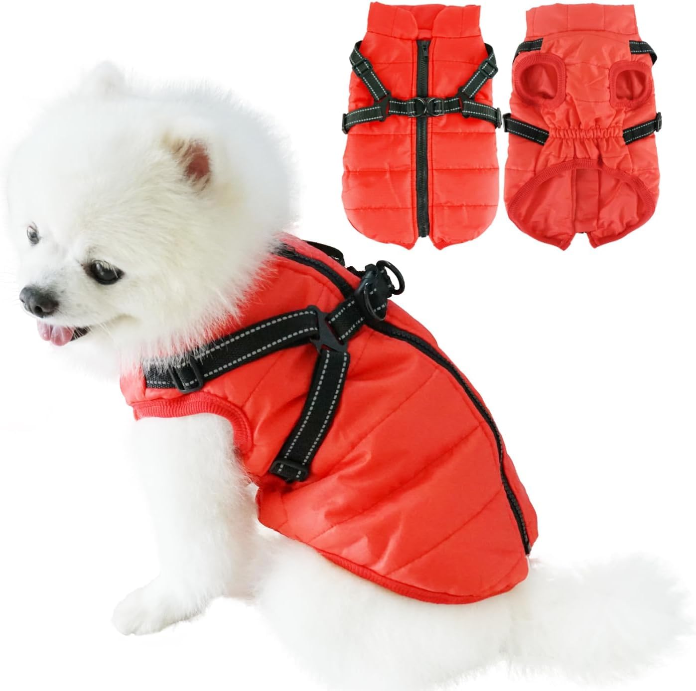 EASTLION Dog Coat with D-ring,Puppy Waterproof Coats Clothes,Doggy Warm Jacket Apparel Vest for Small Dogs Pets Cats,Red,Size M