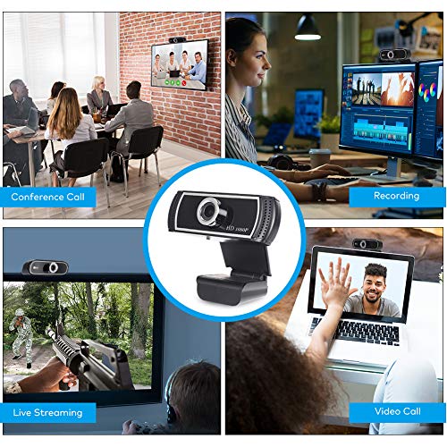 Webcam with Microphone for Desktop, HD Webcam 1080p with Wide Angle for Computer, PC and Laptop, Plug and Play USB Web Camera with Facial-Enhancement for Streaming, Video Conferencing and Recording