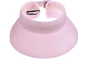 GNEGNI Kids Summer Roll Up Sun Visor Hat Wide Brim Straw Teens Beach Hat Cap Sun Hats with Bow for Girls