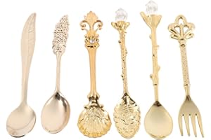 6PCS Vintage Spoons, Mini Fancy Spoon Fork Zinc Alloy Tea Spoons Portable Decorative Spoons Multifunctional Dessert Spoon Cof