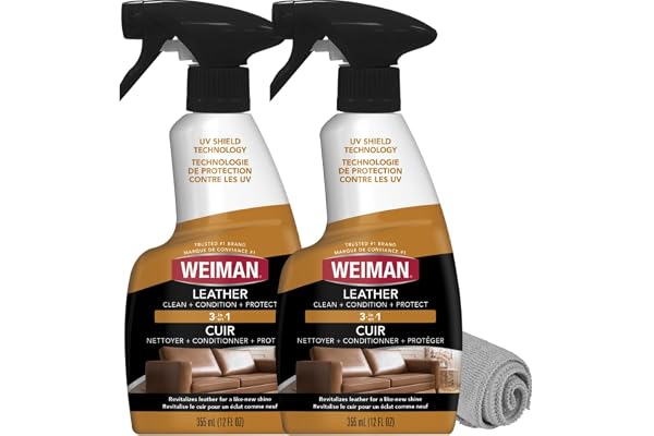Weiman 3-in-1 Leather Cleaner, Conditioner & UVX Protector for Cars, Furniture, Auto Interior, Shoes, Purses & Handbags - 2 P