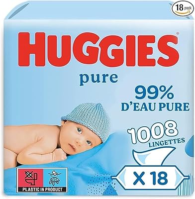 Lingettes Pure pour bébé, 18 paquets (1008 lingettes au total) - Lingettes à 99% d'eau pure - Sans parfum pour un nettoyage tout en douceur - Lingettes humides naturelles