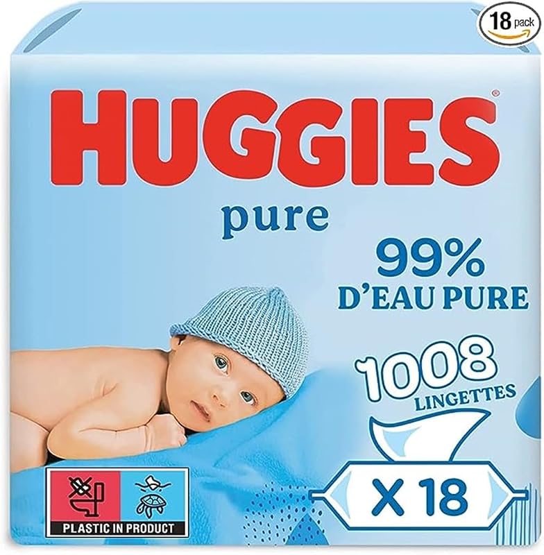 Lingettes Pure pour bébé, 18 paquets (1008 lingettes au total) - Lingettes à 99% d'eau pure - Sans parfum pour un nettoyage tout en douceur - Lingettes humides naturelles