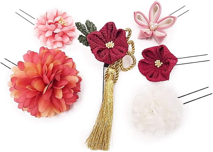 Amazon 髪飾り 成人式 振袖 袴 6点セット ローズピンク 白 色 大人 浴衣 かんざし 簪 卒業式 フォーマル 結婚式 花飾り つまみ細工 リボン ちりめん ブライダル W43 髪飾り 303 231 ローズピンク N730 Wsi 和装小物 通販