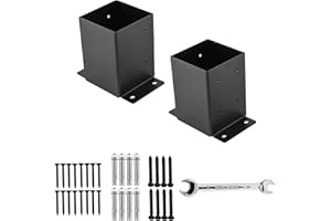 YVHFWOY 4x4 Post Base, Post Brackets(Inner Size 3.6"x3.6")，Black Powder Coated Heavy Thick Steel Fence Post Anchor for Deck Porch Handrail Railing Fence Plate Pergola Support(2 PCS)…