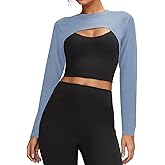 Yousify Womens Long Sleeve Crop Tops Bolero Open Front Workout Gym Yoga Cropped Shirt Sports Shrug