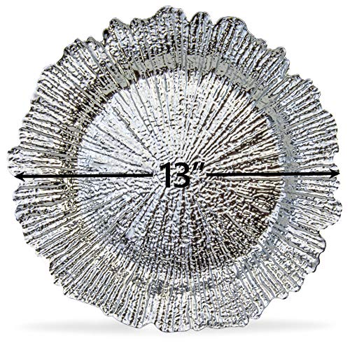 Home Collectives 13 Inch Round Elegant Serve ware Charger Plates with Matching Napkin Rings, Wedding, Dinner party, Event - Choose from our Variety of Styles and Quanties (6, Reef Silver)