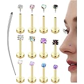 Hypoallergenic Nose Studs for Women - 16G/18G 316L Surgical Steel Nose Rings Studs Internally Threaded CZ Flat Back Stud Earrings Labret Stud Lip Tragus Helix Cartilage Piercing Jewelry for Women Men