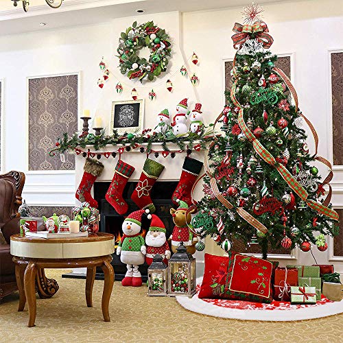 sanipoe Christmas Tree Skirts, 48 inches Tree Skirt Decorations Faux Fur Skirt with Snowflakes, New Year Party Rustic Xmas Tree Holiday Ornaments, Red & White - Thumbnail 5