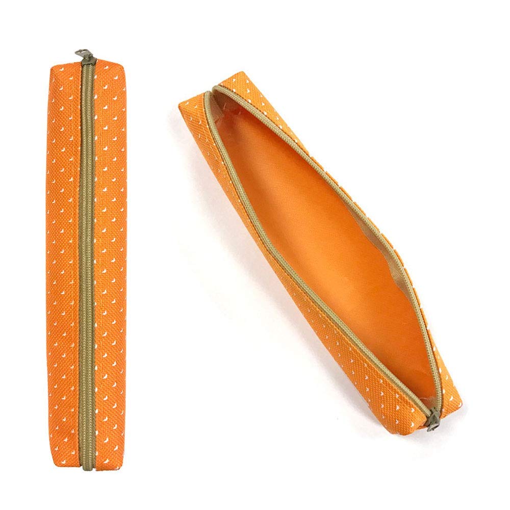 POWERTOOL Candy Color Pencil Bag, 1pcs Oxford Portable Simple Pencil Case White Point Cute Slim Small Pen Case for Kids Adults Travel School Office(Orange)