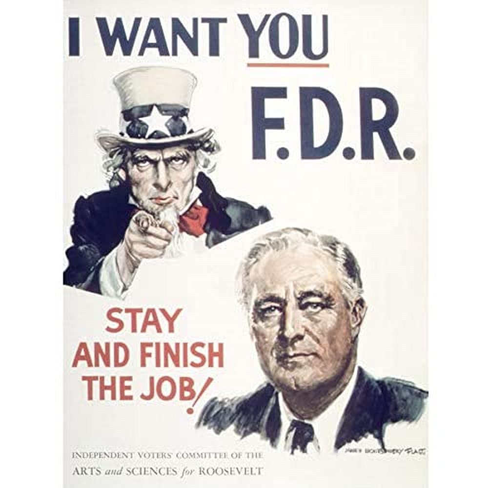 Flagg FDR Roosevelt Uncle Sam President USA Vintage Advert Art Print Canvas Premium Wall Decor Poster Mural