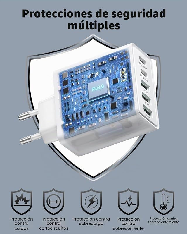 Carregador USB C 50W, 5 portas, carregador USBC, carregador USB múltiplo — foto 4 de 7