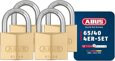 ABUS Padlock Brass Lock 65/40 Set of 4 Keyed Alike Security Level 5