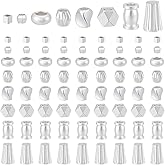 PH PandaHall 80pcs 8 Styles 925 Sterling Silver Plated Beads, 2~7mm Brass Spacer Beads Round/Cube/Faceted Loose Bead Craft Bead for DIY Earrings Bracelets Necklaces Jewelry Making Crafting