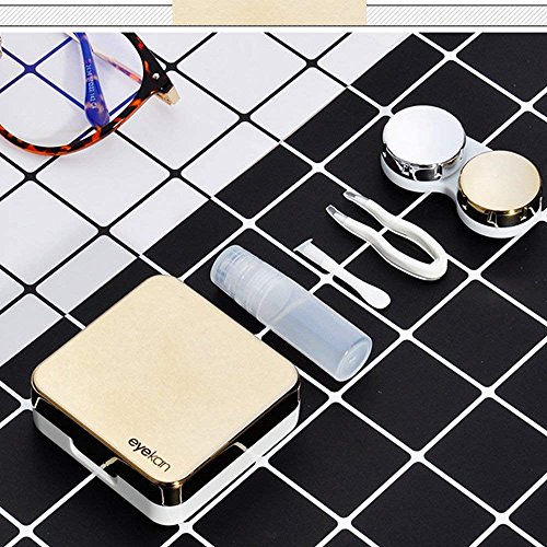 Qishi Mini Travel Simple Contact Lens Case Box Container Holder (Gold)