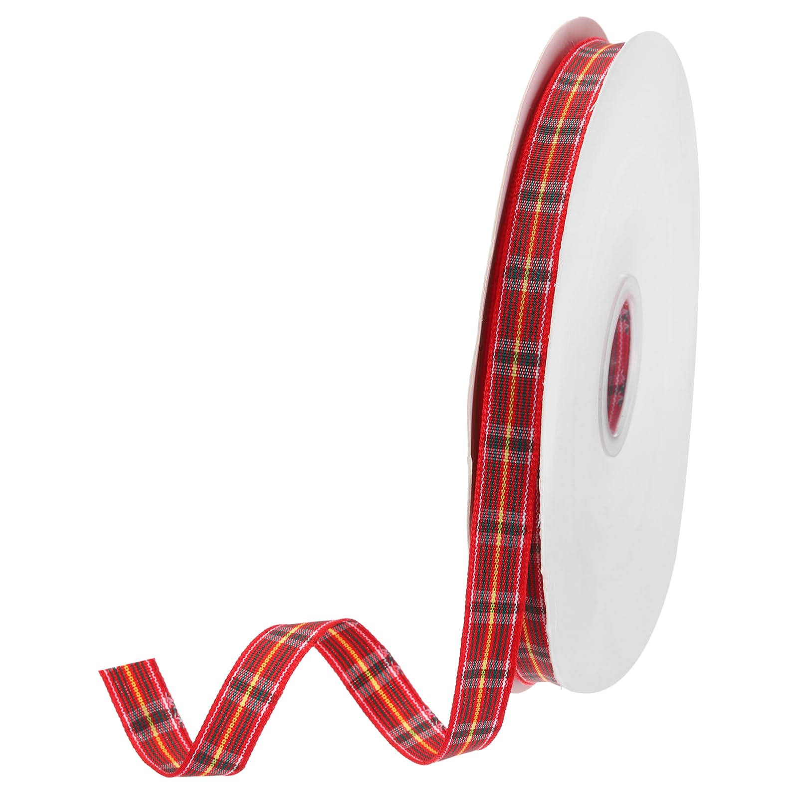 DMiotech 3/8 Inch 50 Yards Gingham Ribbon, Red Gray And Yellow, Polyester, Christmas, General Use, Country Rustic — image 1