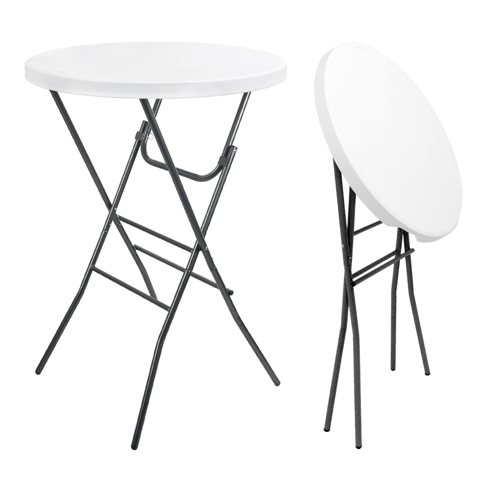 Photo 1 of pollilar Cocktail Table 28in Portable Folding Bar Height Table, Compact Round High Top Plastic & Steel Bistro with Removable Legs, for Indoor Outdoor RV Patio Catering Parties Commercial Events-1pc