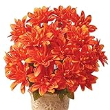 Chrysanthemum Artificial Maintenance-Free Flower Bush - Set of 3, Orange