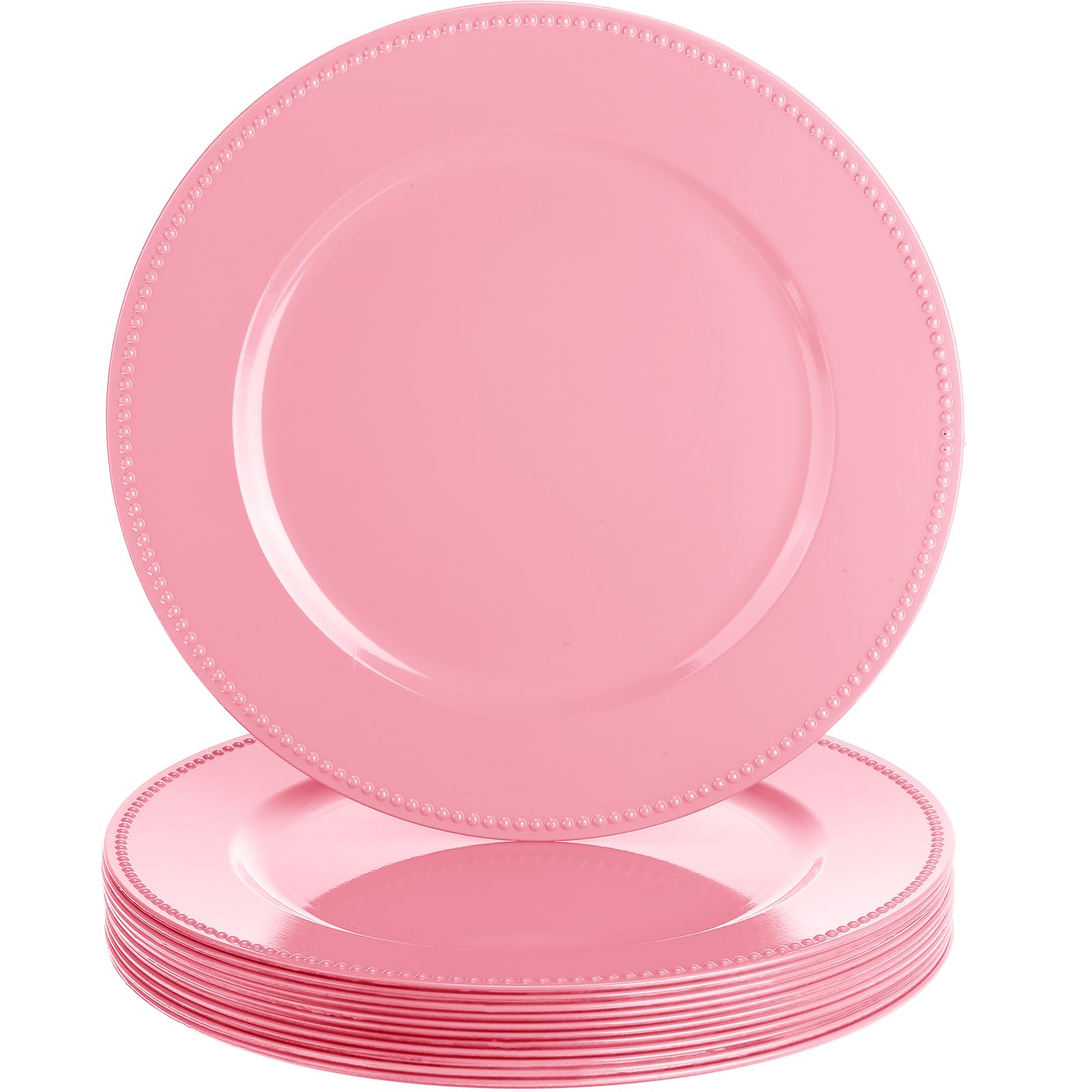 Photo 1 of Gerrii 12 Pcs Metallic Bead Charger Plates 13 Inch Plastic Round Plates Bulk Wedding Beaded Chargers for Table Party Event Decoration(Pink)