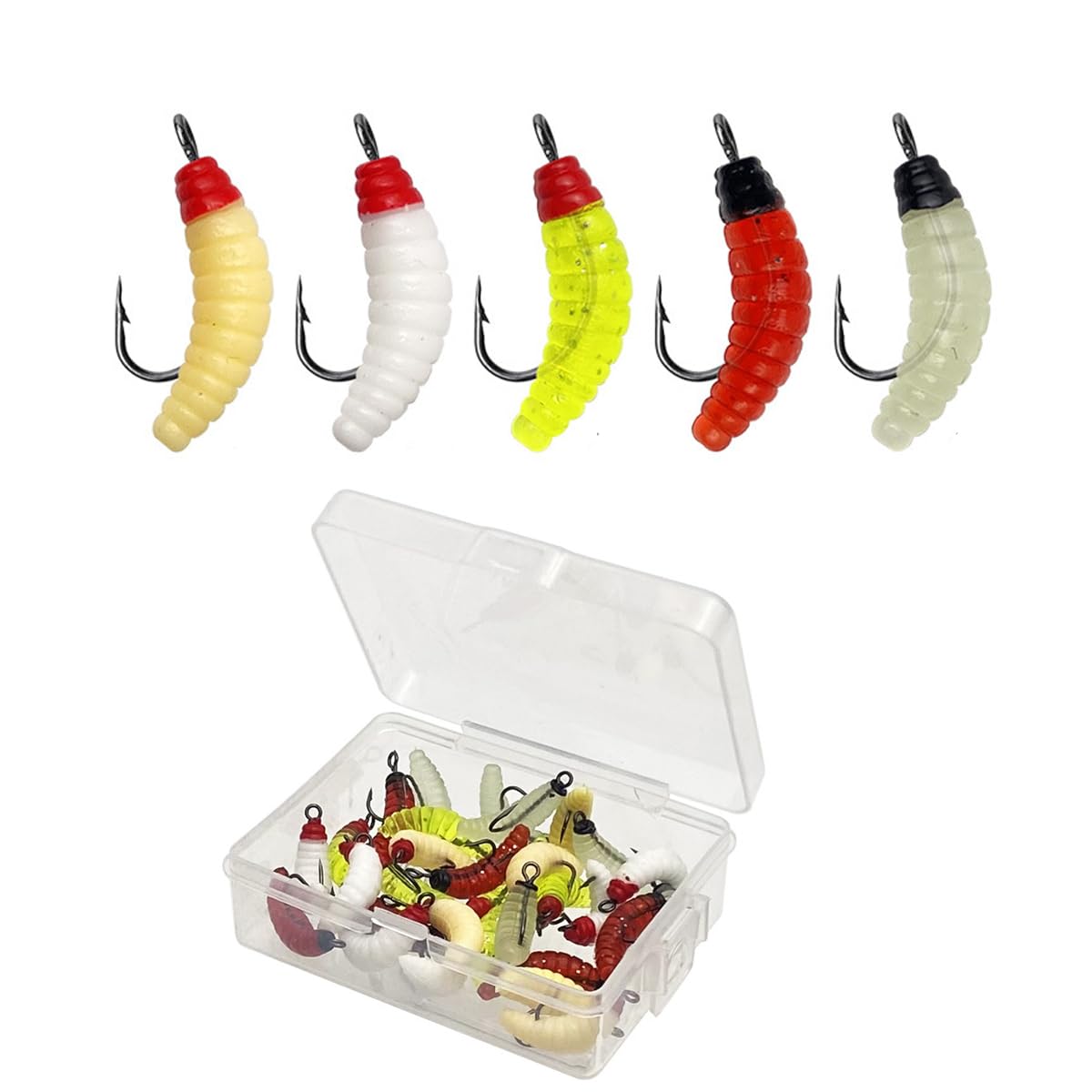 FOLANDO 30pcs Fishing Soft Worms Lures Set, Artificial Lures for Bass, Trout, Pikes