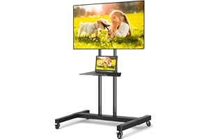 TVON Rolling TV Stand for 32-83 inch Flat Screen/Curved TVs up to 110 lbs, Height Adjustable Portable TV Stand on Wheels with Metal Laptop Shelf, TV Stands for Living Room, Home and Office Use