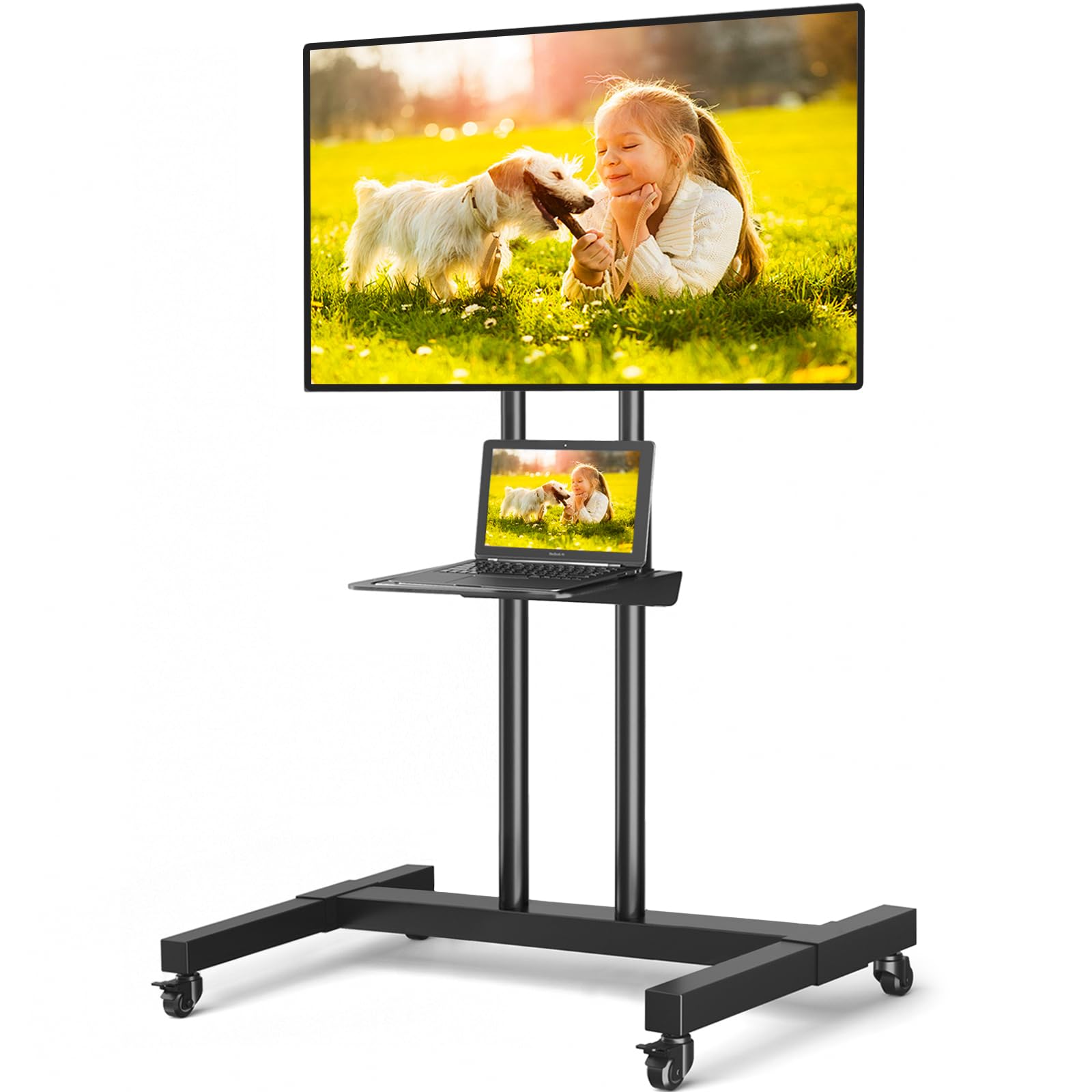 Photo 1 of TVON Rolling TV Stand for 32-83 inch Flat Screen/Curved TVs up to 110 lbs, Height Adjustable Portable TV Stand on Wheels with Metal Laptop Shelf, TV Stands for Living Room, Home and Office Use