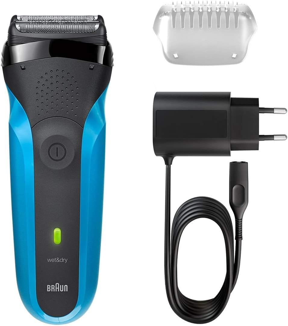 Braun Series 3 Electric Shaver For Men with Precision Beard Trimmer and 5 Combs, Wet & Dry, UK 2 Pin Plug, 310s, Blue Razor