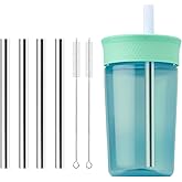 XZESH Metal Straw Replacement Compatible With Owala Kids Tumbler Cup 15 oz, With 2 Straw Cleaner, Reusable Stainless Steel Straws for Owala 15oz Plastic Tumbler Accessories - 4Pcs