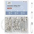Monigte 150 PCS Safety Pins Assorted, 3 Different Sizes Silver Stainless Steel, Large, Small, Heavy Duty, for Clothes, Crafts
