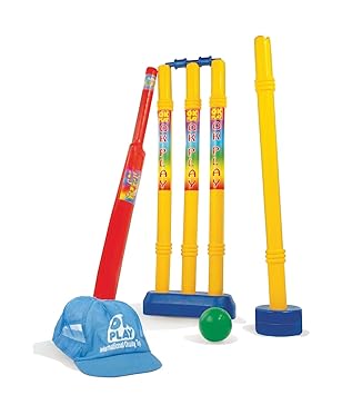 Ok Play World Cup Cricket Bat for Kids, Comes with One Bat & One Ball Four Wickets, (Red,Yellow)