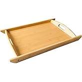 Bamboo Serving Tray Rectangle Platter Breakfast Dinner Food Bed Tray for Eating Kitchen Restaurants (1, 17.3" x 11.8" x 1.2" (with Handle))