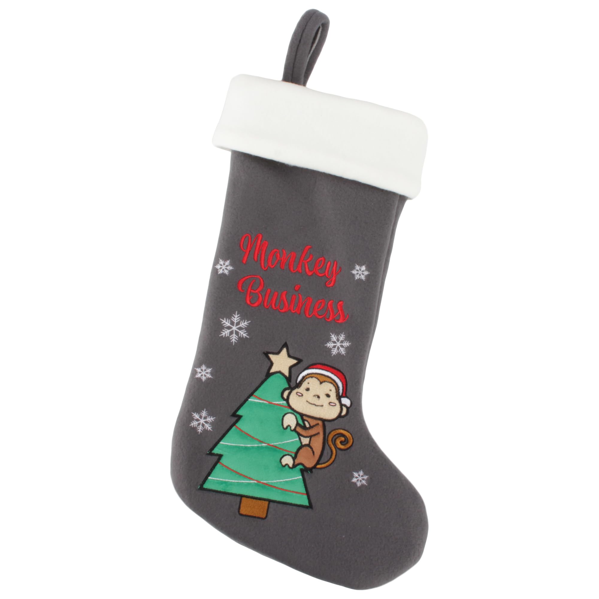 BambooMN 1 Pc Set 18" Classic Hand Embroidered Sequined Cute Animal Christmas Stocking, 18 Monkey Business