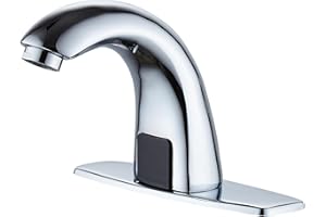 Luxice Touchless Bathroom Sink Faucet - Automatic Motion Sensor Battery Opertated with Temperature Mixing Valve for Commercial Lavatory Bathroom, Chrome