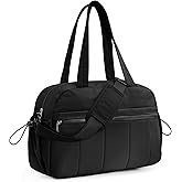 Outplea 20L Puffer Gym Bag for Women, Small Personal Item Travel Duffle Bag with Wet Pocket for Airplane, Black