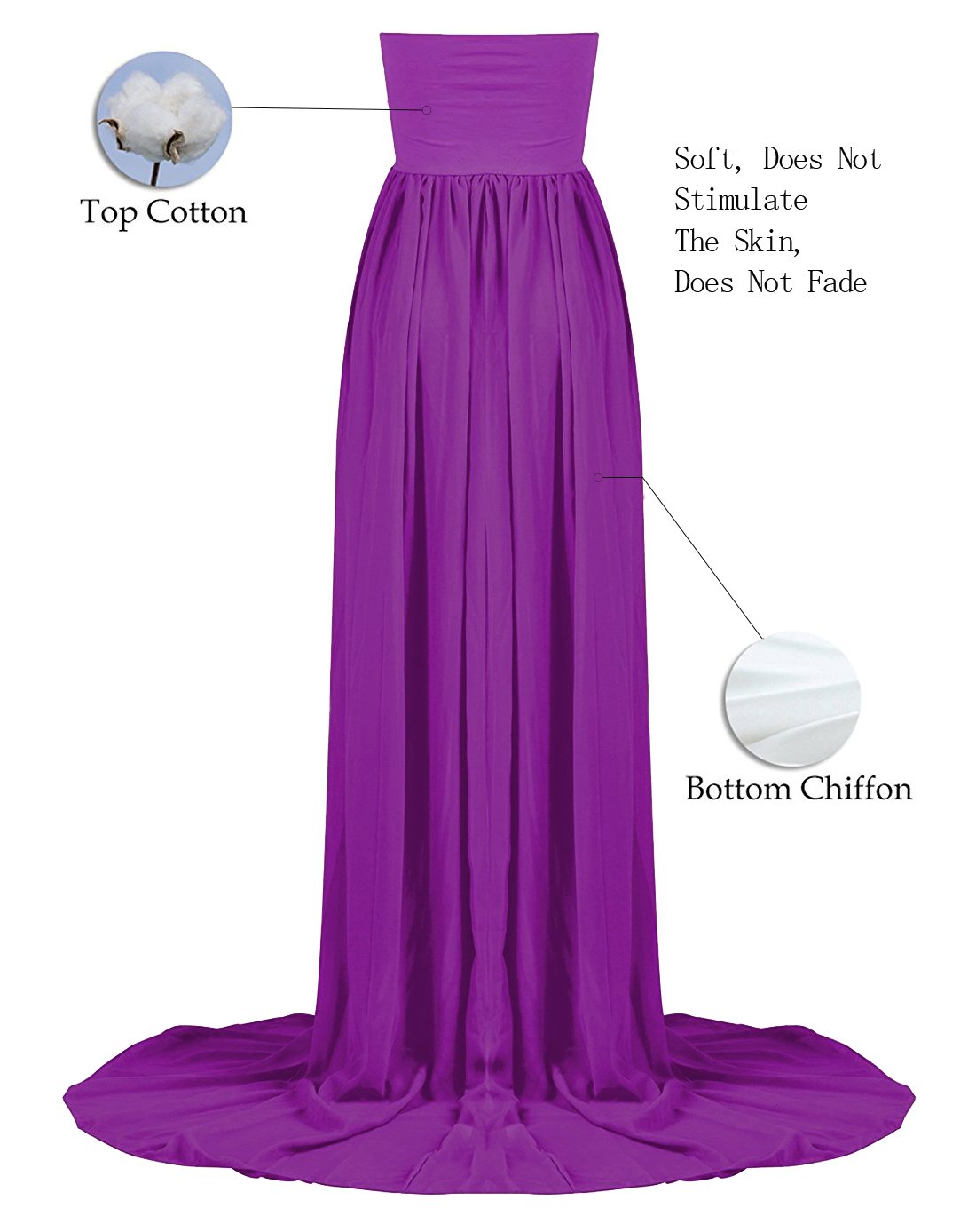 Gititlys Boob Tube Top Split Front Maxi Chiffon Maternity Dress for Photoshoot Purple