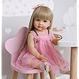 ROSHUAN Reborn Baby Dolls Girl 22 inch Lifelike Realistic Toddler Reborn Doll Silicone Vinyl Full Body Waterproof with Blond Long Hair Pink Dress for Birthday Gifts