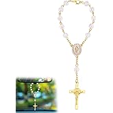 lasuroa Rosary for Car Mirror Hanging, Stylish Car Rear View Mirror Accessories Catholic Rosary Hanging Ornament for Wedding