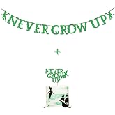 Green Glitter Never Grow Up Banner Never Grow Up Cake Topper for P Pan Neverland Birthday Party Decorations (Green)