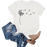 Cicy Bell Women's Dandelion Print T Shirts Cute Graphic Tees Short Sleeve Summer Cotton Tee Tops