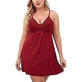 Ababoon Plus Size Lingerie for Women Lace Modal Chemises Nightgown V-Neck Full Slip Babydoll Sleepwear Size 16-24 Plus