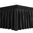 Biscaynebay Wrap Around Bed Skirts for Queen Beds with Extra Long Drop of 25", Black Adjustable Elastic Dust Ruffles Easy Fit Wrinkle Resistant Silky Luxurious Fabric Machine Washable