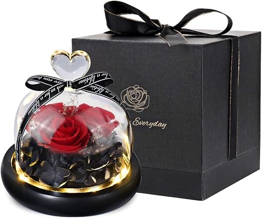 Rosa eterna - Rosa preservada hecha a mano con caja de regalo rosa en una cúpula de