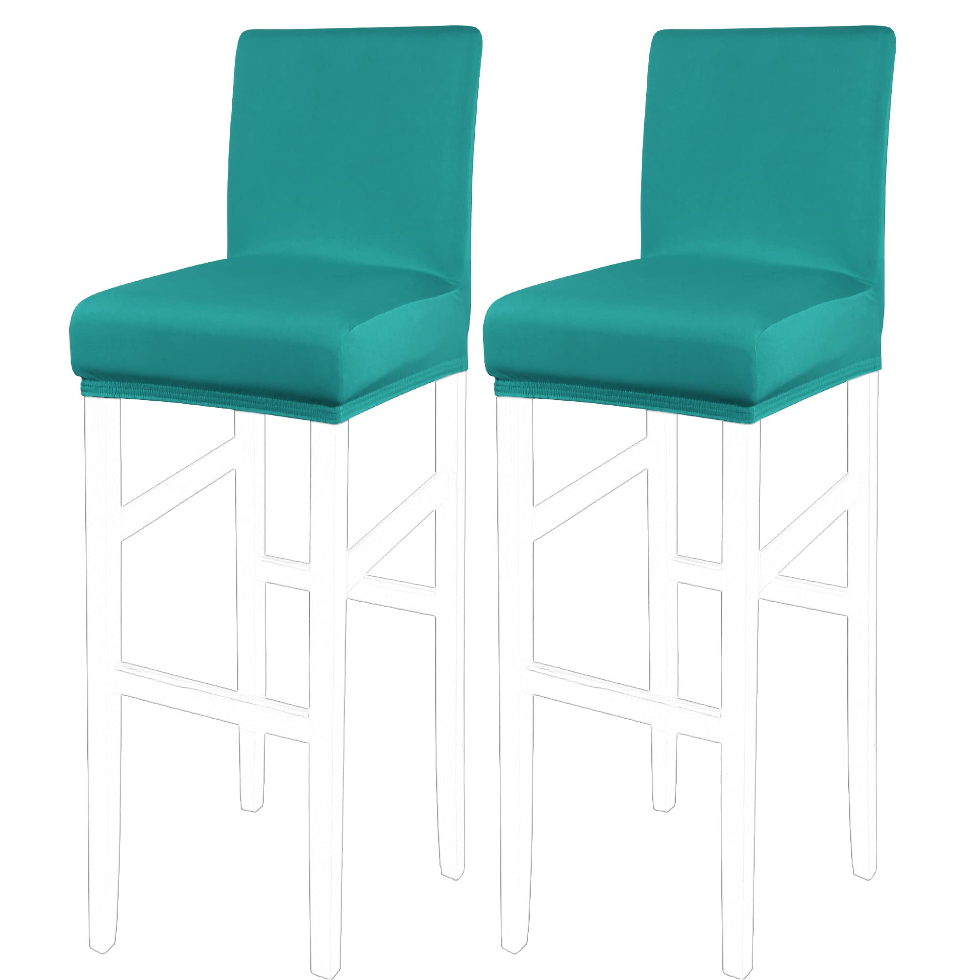 PiccoCasa Set of 2 Bar Stool Covers with Elastic Bottom, Stretch & Removable Dining Chair Covers for Pub Counter - Spandex Height Side Chair Covers Protector Slipcovers Turquoise
