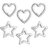 6 Pcs Star Carabiner Keychain Clip Heart Carabiner Stainless Steel Keychain Clip Heavy Duty Spring Snap Clasp Hook Small Key Holder for Keys and Wallet Hiking Camping Traveling Fishing (Silver)